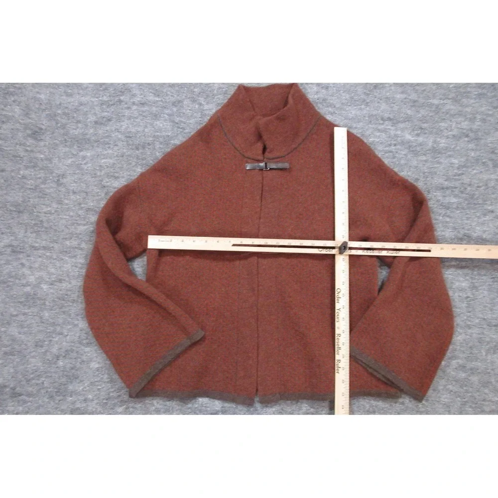 Chiaramente Cardigan Sweater Womens Large Orange Wool Blend Mock Neck Made Italy
